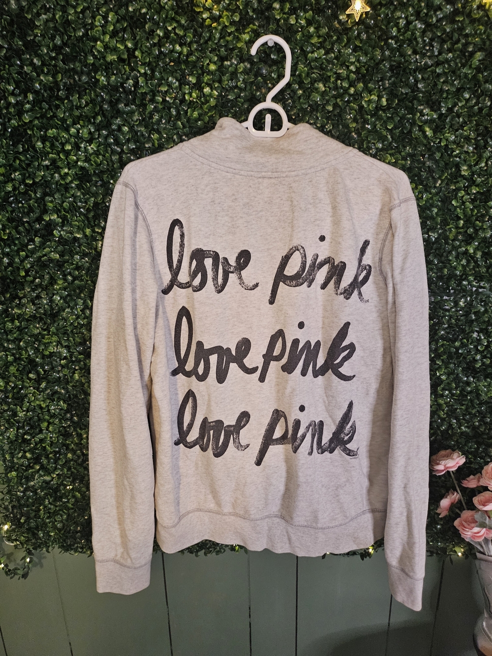 Y2kPINK Victoria's Secret Light Gray Half-Zip Hoodie with Pink Logo